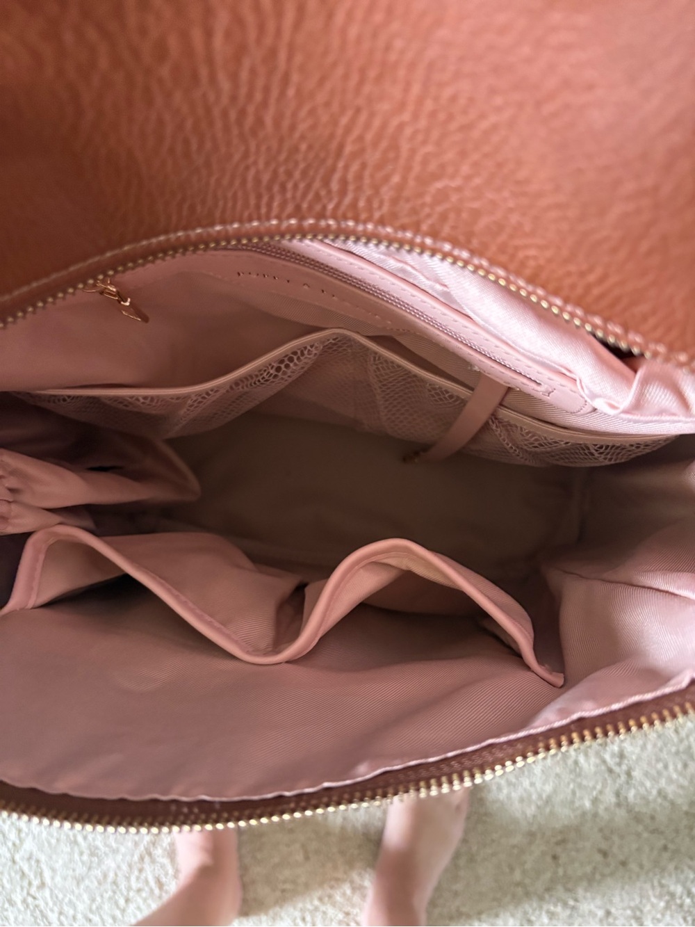 Poppy & Peonies Cognac Leather Convertible Backpack Tote - Picture 4 of 4